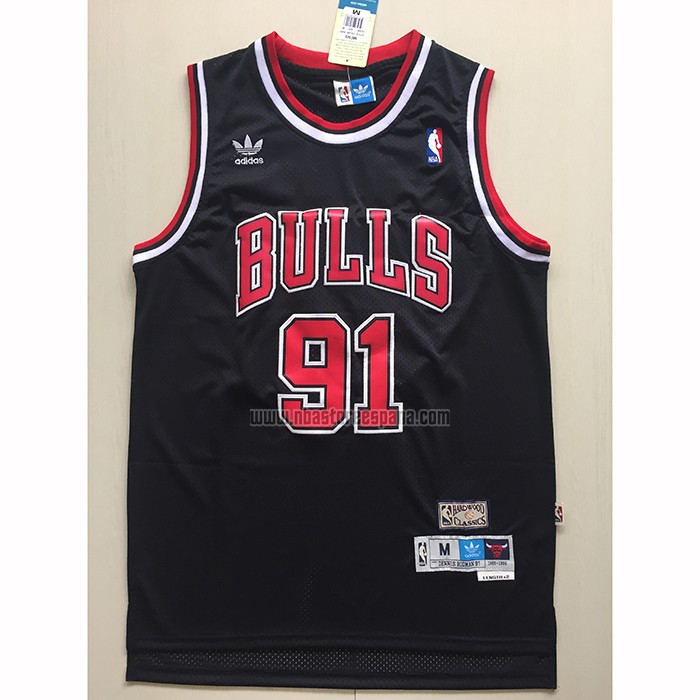 Camiseta Chicago Bulls Dennis Rodman NO 91 Mitchell & Ness Negro